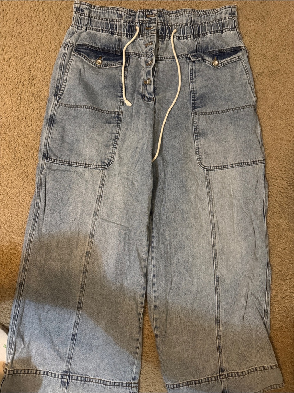 Habitual Light Blue Wide-Leg Drawstring Jeans